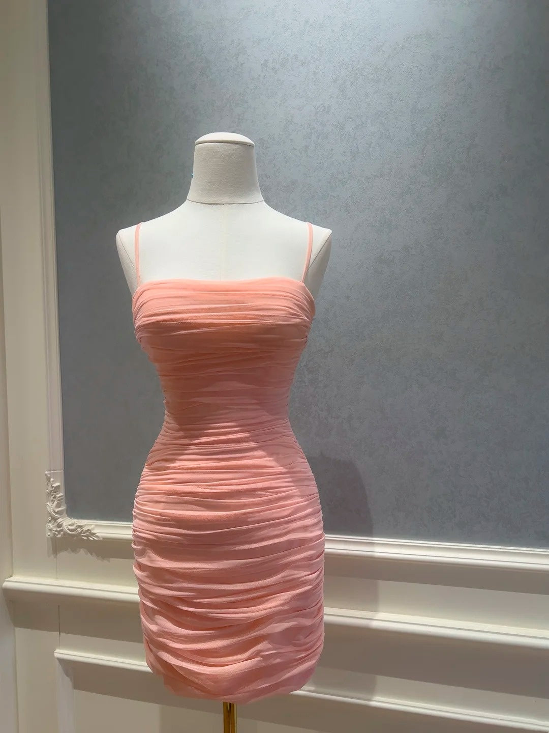 Spaghetti Straps Pink Sheath Homecoming Dress  J10275