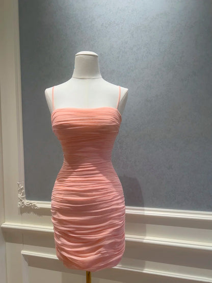 Spaghetti Straps Pink Sheath Homecoming Dress  J10275