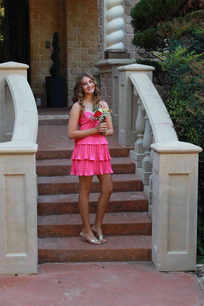 Spaghetti Straps Pleated Homecoming Dress Short Party Dress  J11256