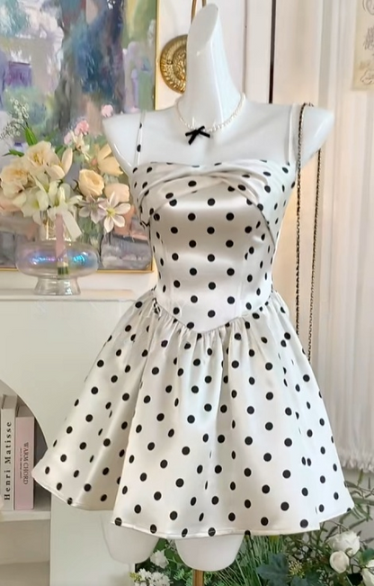 Spaghetti Straps Polka Dot Homecoming Dress Short Birthday Dress  J10996