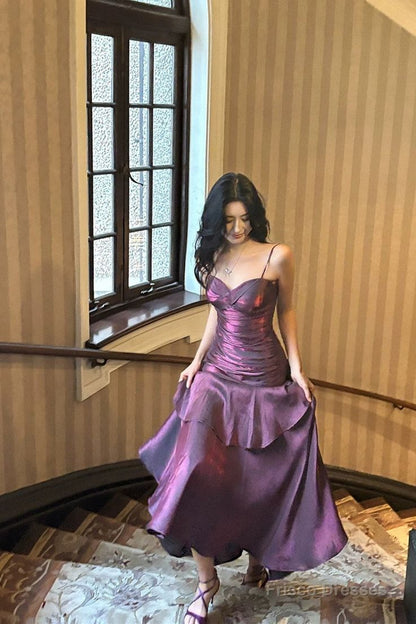 Spaghetti Straps Purple Formal Prom Dress Sheath Birthday Dress  J11126