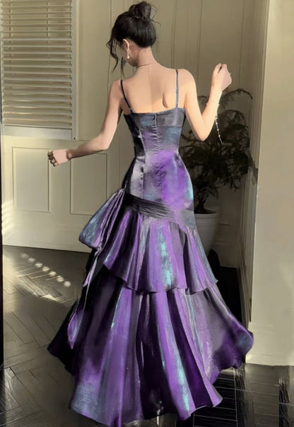 Spaghetti Straps Purple Formal Prom Dress Sheath Birthday Dress  J11126