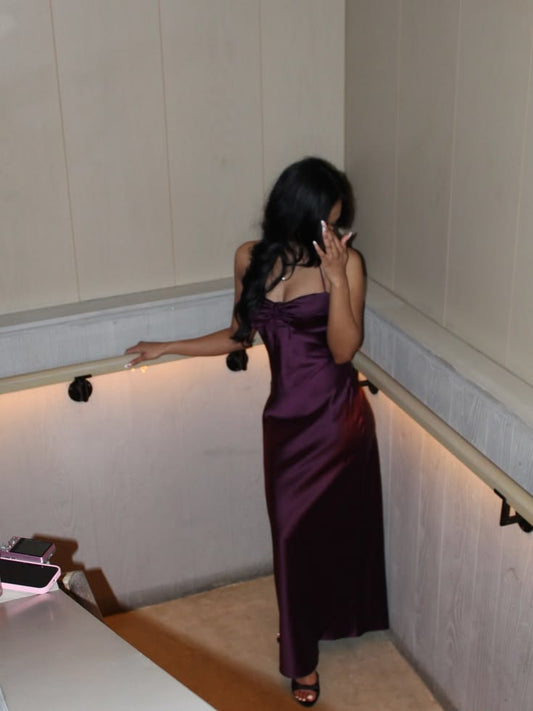 Robe de bal bustier violette en satin avec appliques, robe de soirée formelle J9413