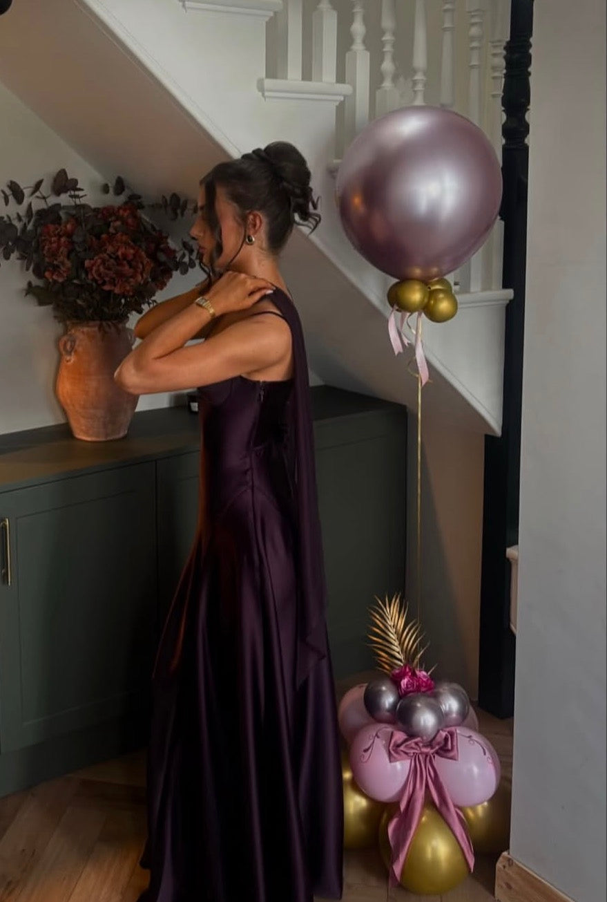 Spaghetti Straps Purple Satin Formal Prom Dress Wedding Guest Dress  J11981