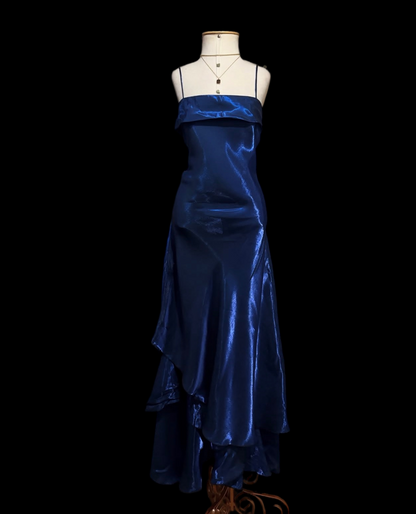 Trägerloses silbernes Vintage-Abendkleid, A-Linie, Geburtstagskleid J9370