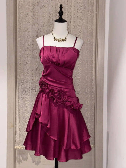 Robe de bal bustier violette en satin avec appliques, robe de soirée formelle J9413