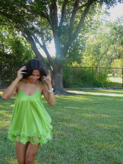 Spaghetti Straps Ruffled Green Party Dress  J11996