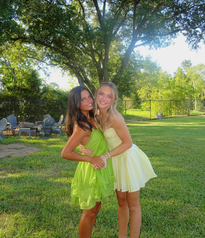 Spaghetti Straps Ruffled Green Party Dress  J11996