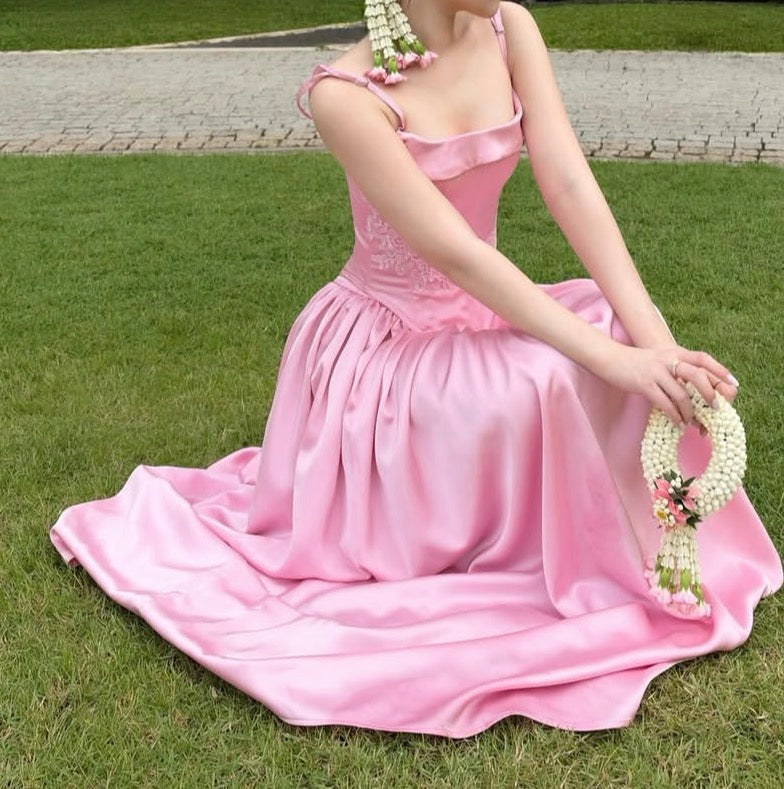Spaghetti Straps Satin Wedding Guest Dress Bridesmaid Dress  J12098