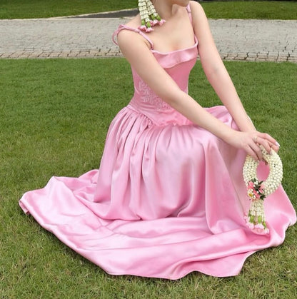 Spaghetti Straps Satin Wedding Guest Dress Bridesmaid Dress  J12098