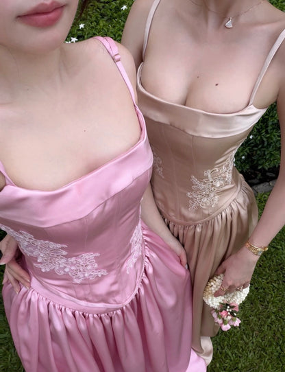 Spaghetti Straps Satin Wedding Guest Dress Bridesmaid Dress  J12098