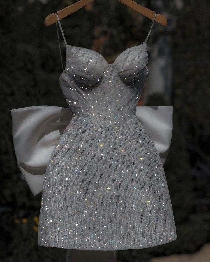 Spaghetti Straps Sparkle Mini Birthday Dress Homecoming Dress With Bow Knot  J11570