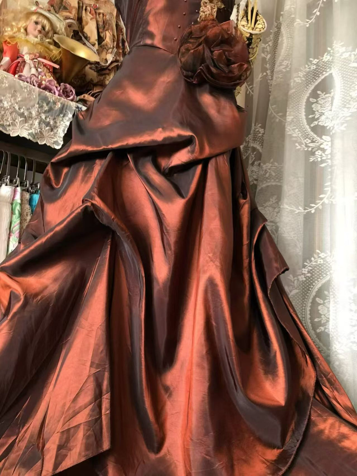 Spaghetti Straps Taffeta Formal Prom Dress Retro Evening Gown  J11872
