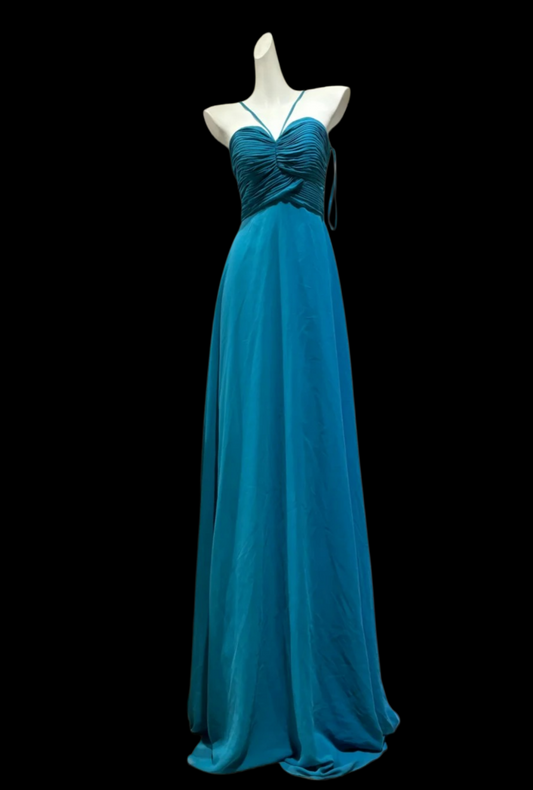 Spaghetti Straps Teal Chiffon Prom Dress Formal Wedding Guest Dress  J10879