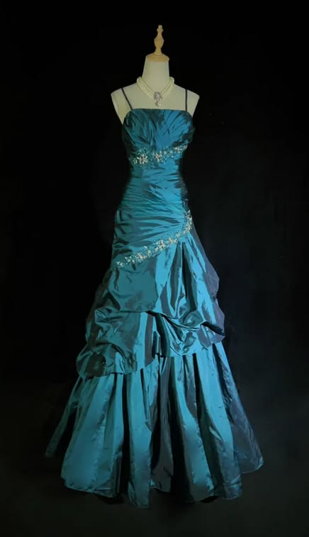 Spaghetti Straps Teal Formal Prom Dress Retro Evening Gown  J11917