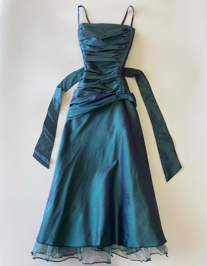 Spaghetti Straps Teal Retro Formal Prom Dress Evening Gown  J12095