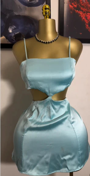 Spaghetti Straps Tiffany Blue Satin Homecoming Dress J10704