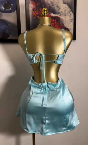 Spaghetti Straps Tiffany Blue Satin Homecoming Dress J10704