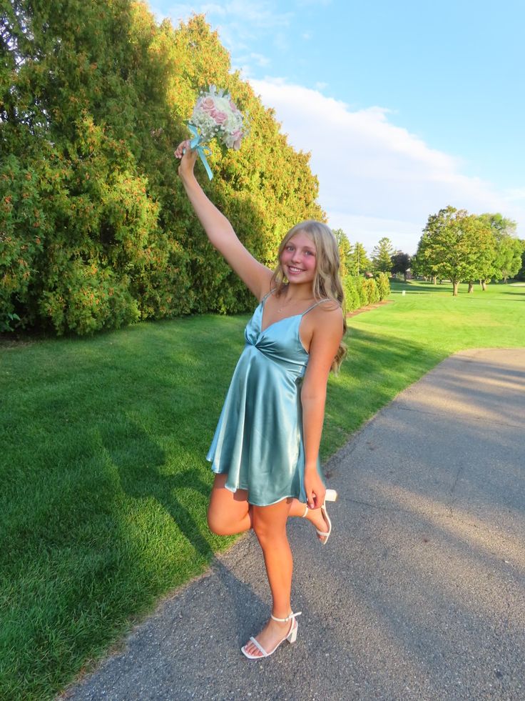 Spaghetti Straps V Neck Satin Homecoming Dress Short Party Dress  J11522
