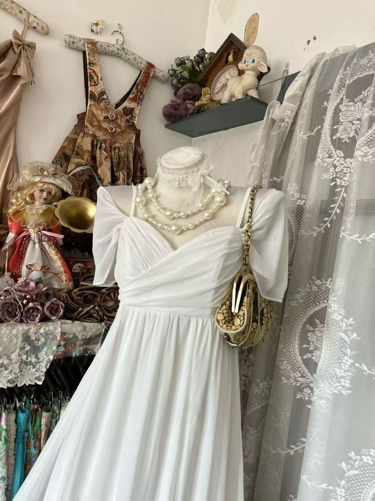 Spaghetti Straps White Chiffon Wedding Dress A Line Evening Gown  J11867