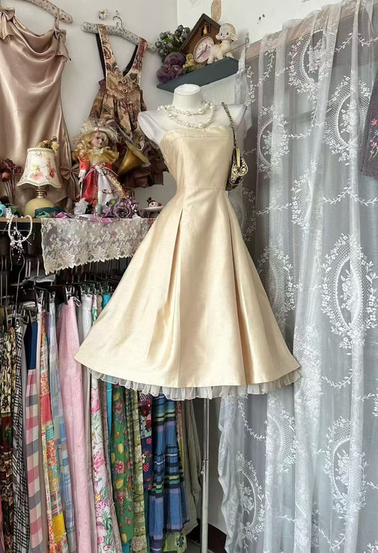 Strapless A Line Beige Homecoming Dress Short Birthday Dress  J10540