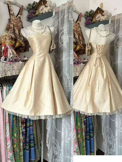 Trägerloses silbernes Vintage-Abendkleid, A-Linie, Geburtstagskleid J9370