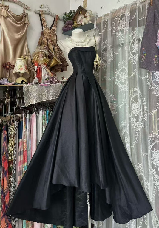 Trägerloses silbernes Vintage-Abendkleid, A-Linie, Geburtstagskleid J9370