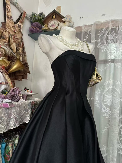 Strapless A Line Black Prom Dress Formal Evening Dress J10525