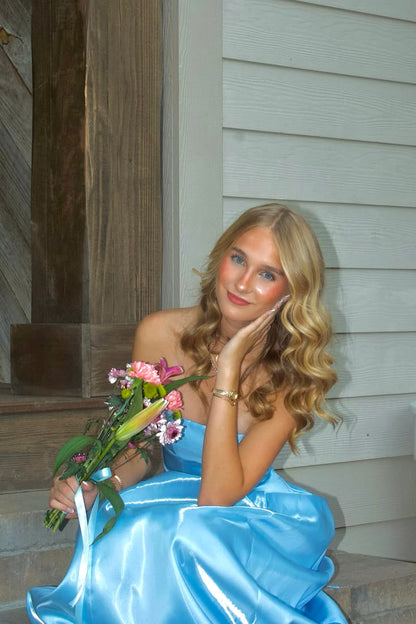 Trägerloses silbernes Vintage-Abendkleid, A-Linie, Geburtstagskleid J9370