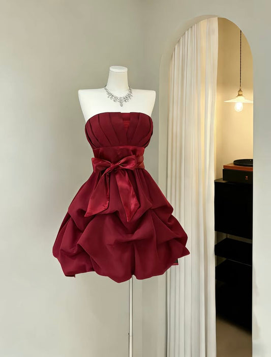 Strapless A Line Burgundy Homecoming Dress Short Party Dress   J11377