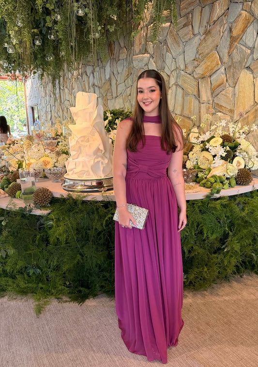 Strapless A Line Chiffon Fuchsia Wedding Guest Dress  J10088