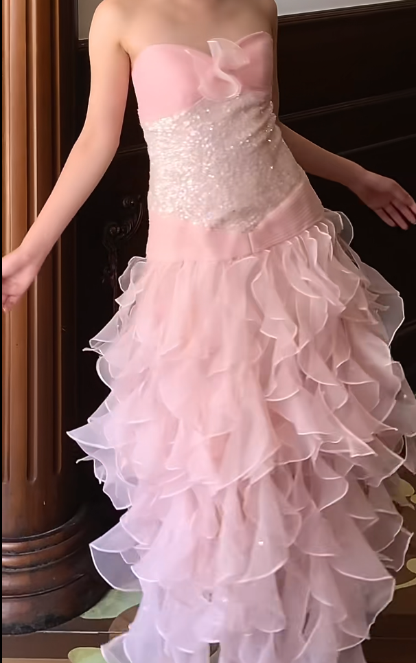Strapless A Line Chiffon Ruffle Prom Dress Ruffled Formal Dress J9682