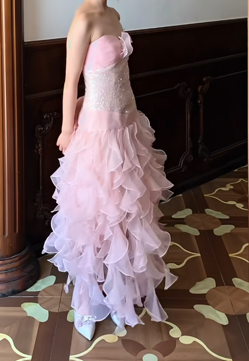 Strapless A Line Chiffon Ruffle Prom Dress Ruffled Formal Dress J9682