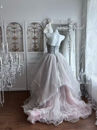 Robe de bal bustier violette en satin avec appliques, robe de soirée formelle J9413