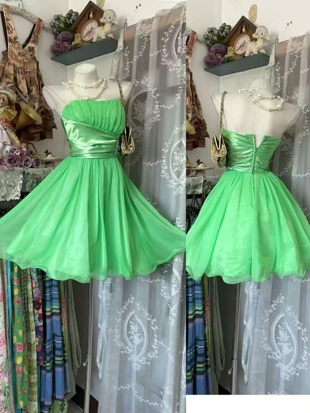 Strapless A Line Green Homecoming Dress Short Party Dress  J10852
