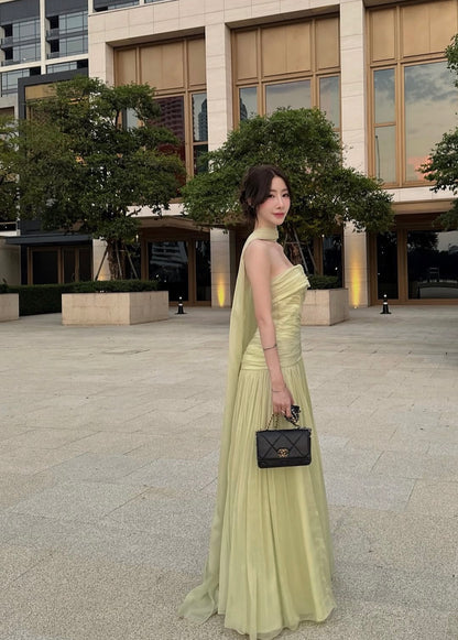 Strapless A Line Green Prom Dress Formal Wedding Guest Dress  J10235