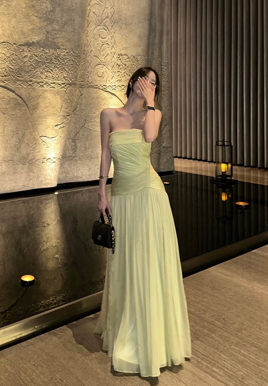 Strapless A Line Green Prom Dress Formal Wedding Guest Dress  J10235
