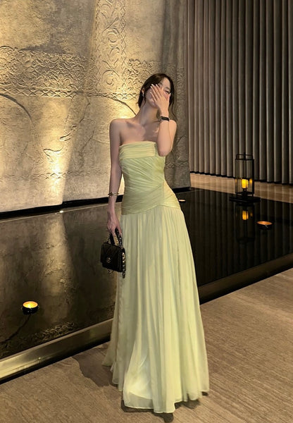 Strapless A Line Green Prom Dress Formal Wedding Guest Dress  J10235
