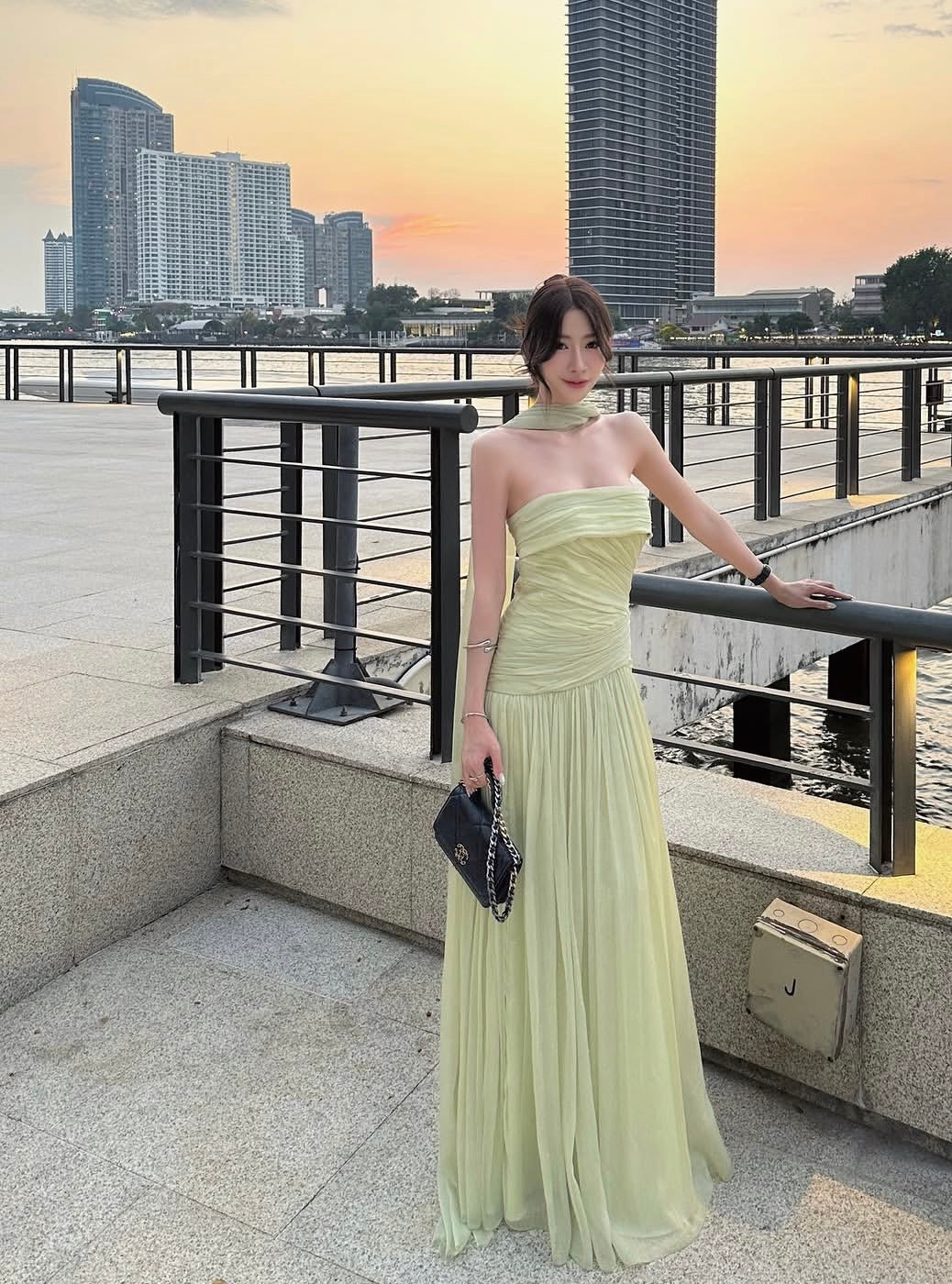 Strapless A Line Green Prom Dress Formal Wedding Guest Dress  J10235