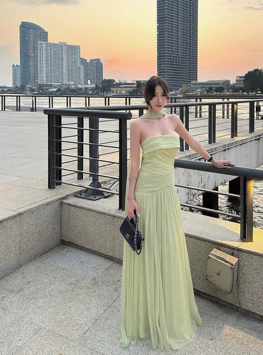 Strapless A Line Green Prom Dress Formal Wedding Guest Dress  J10235