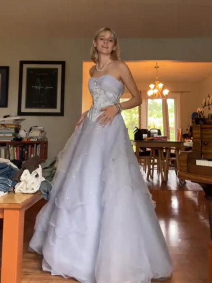 Strapless A Line Lilac Tulle Prom Dress Princess Birthday Dress  J10038