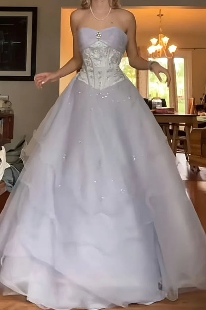 Strapless A Line Lilac Tulle Prom Dress Princess Birthday Dress  J10038