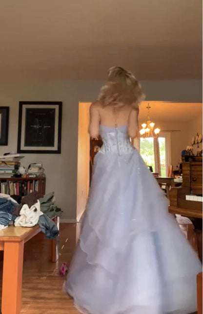 Strapless A Line Lilac Tulle Prom Dress Princess Birthday Dress  J10038
