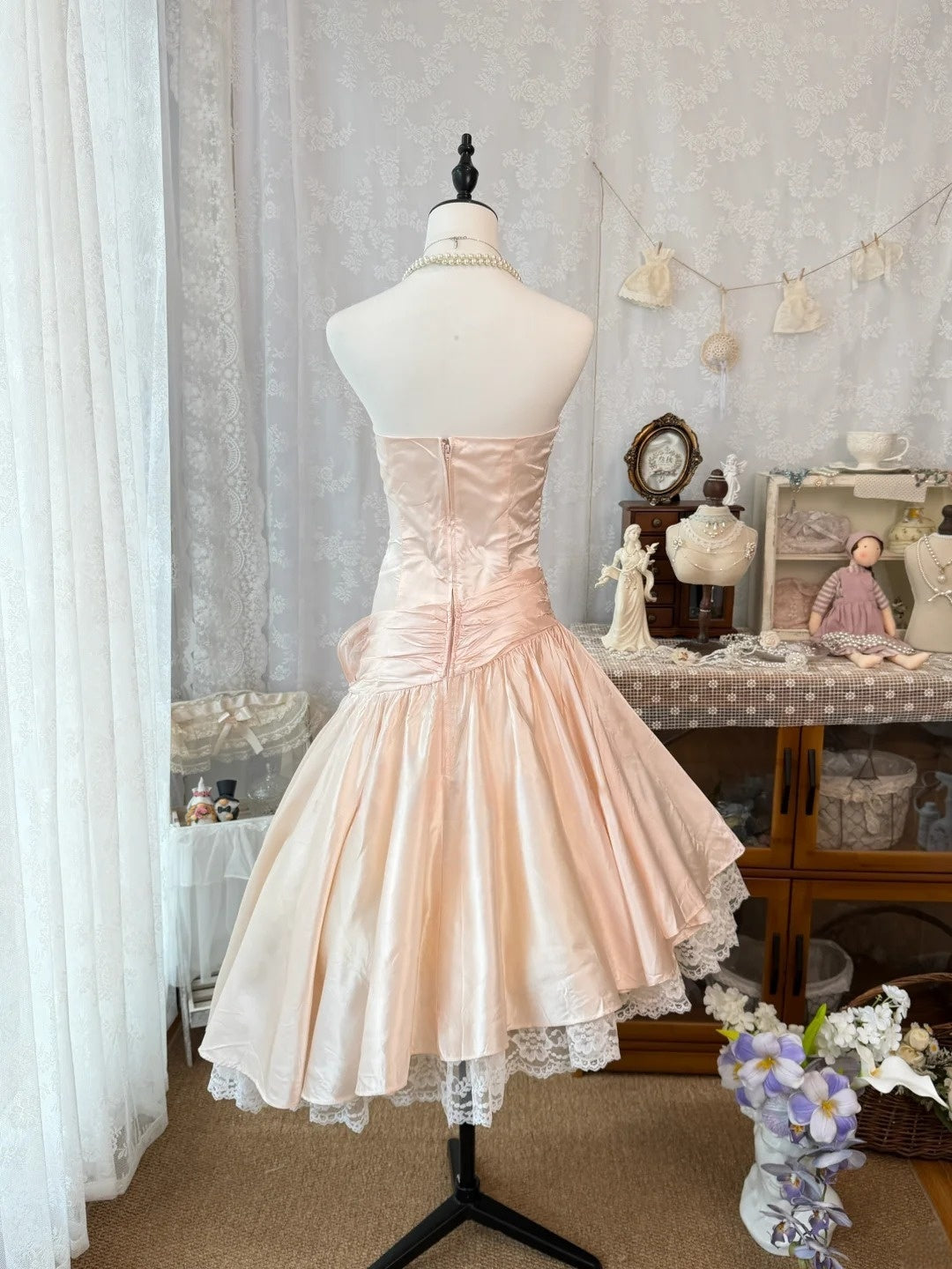 Strapless A Line Peach Birthday Dress Satin Homecoming Dress  J10497