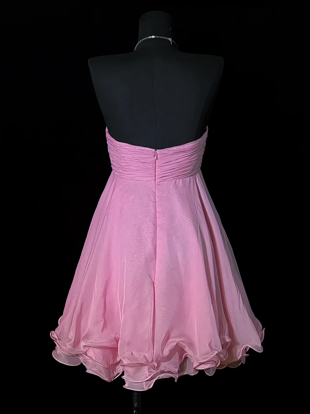 Strapless A Line Pink Chiffon Homecoming Dress Ruffled Birthday Dress J10163
