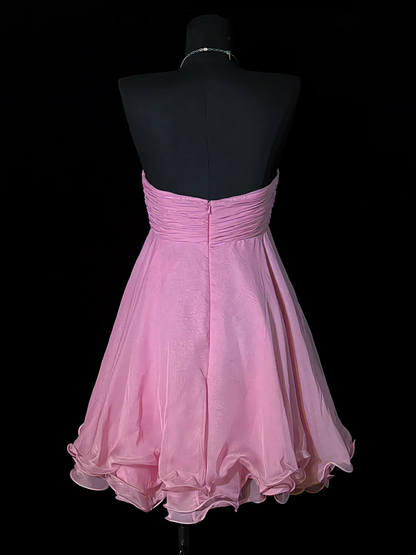 Strapless A Line Pink Chiffon Homecoming Dress Ruffled Birthday Dress J10163