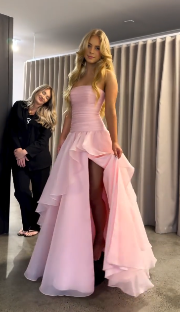 Strapless A Line Pink Chiffon Prom Dress Ruffled Wedding Guest Dress J10491