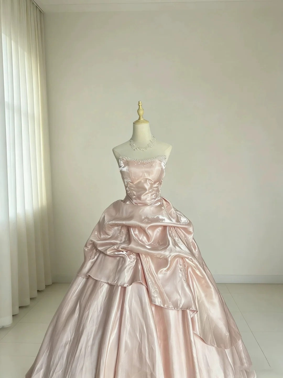 Strapless A Line Pink Formal Prom Dress Beaded Birthday Dress  J10339