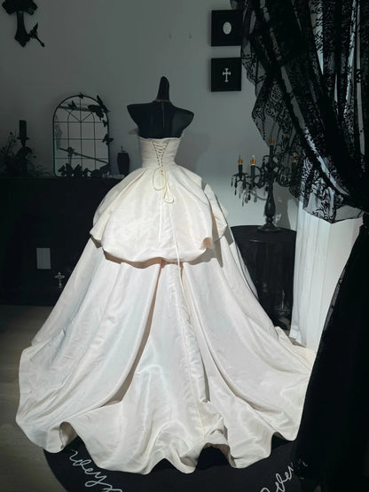 Robe de bal bustier violette en satin avec appliques, robe de soirée formelle J9413