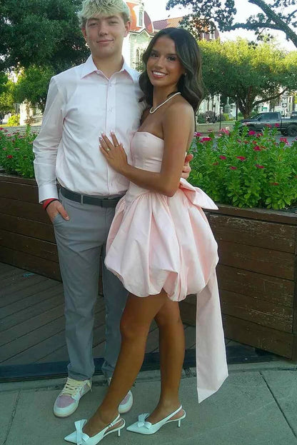 Strapless A Line Pink Homecoming Dress Short Birthday Dress   J11463